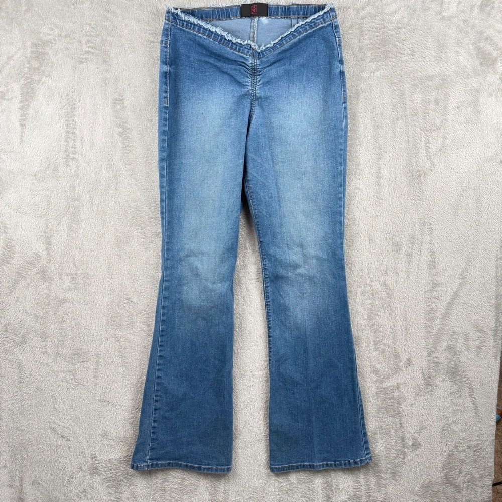 No Boundaries Denim Flare Jeans Blue Frayed Waist Y2K Retro Juniors 9 Slim Fit
